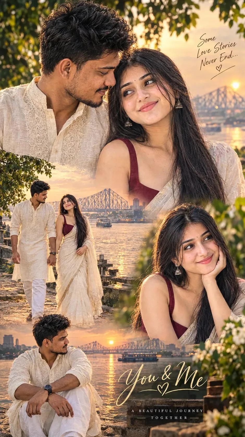📸 Exact Image Generation Prompt Create an ultra-realistic cinematic romantic couple photo-collage poster based specifically on the