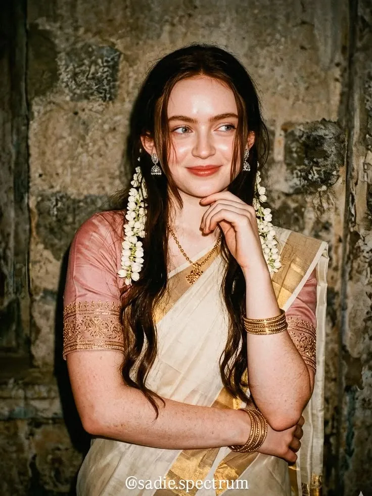 Create an ultra-photorealistic portrait of a young woman in an elegant traditional Indian saree, closely inspired by the uploaded reference