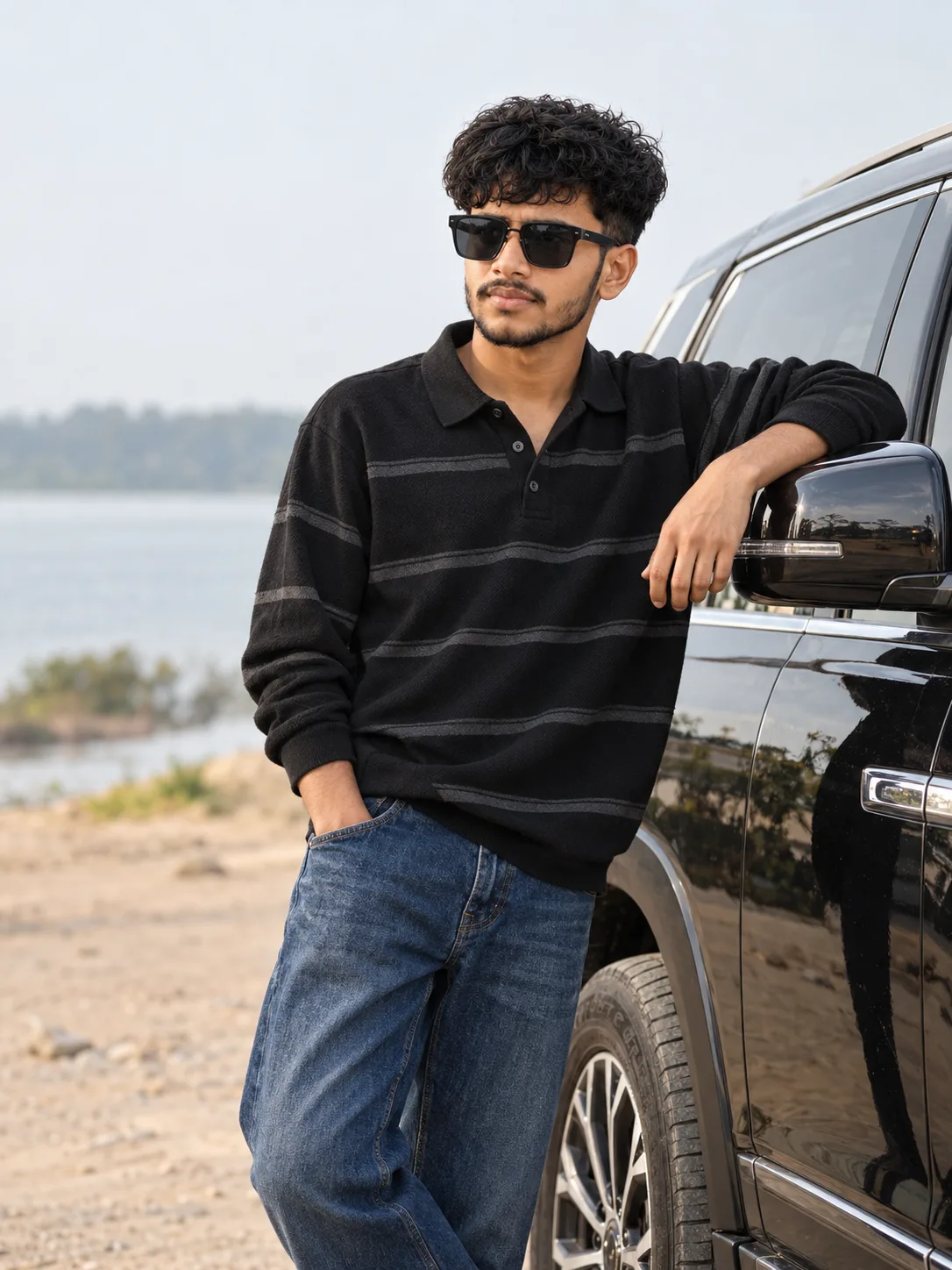 Black SUV Waterfront Editorial Portrait