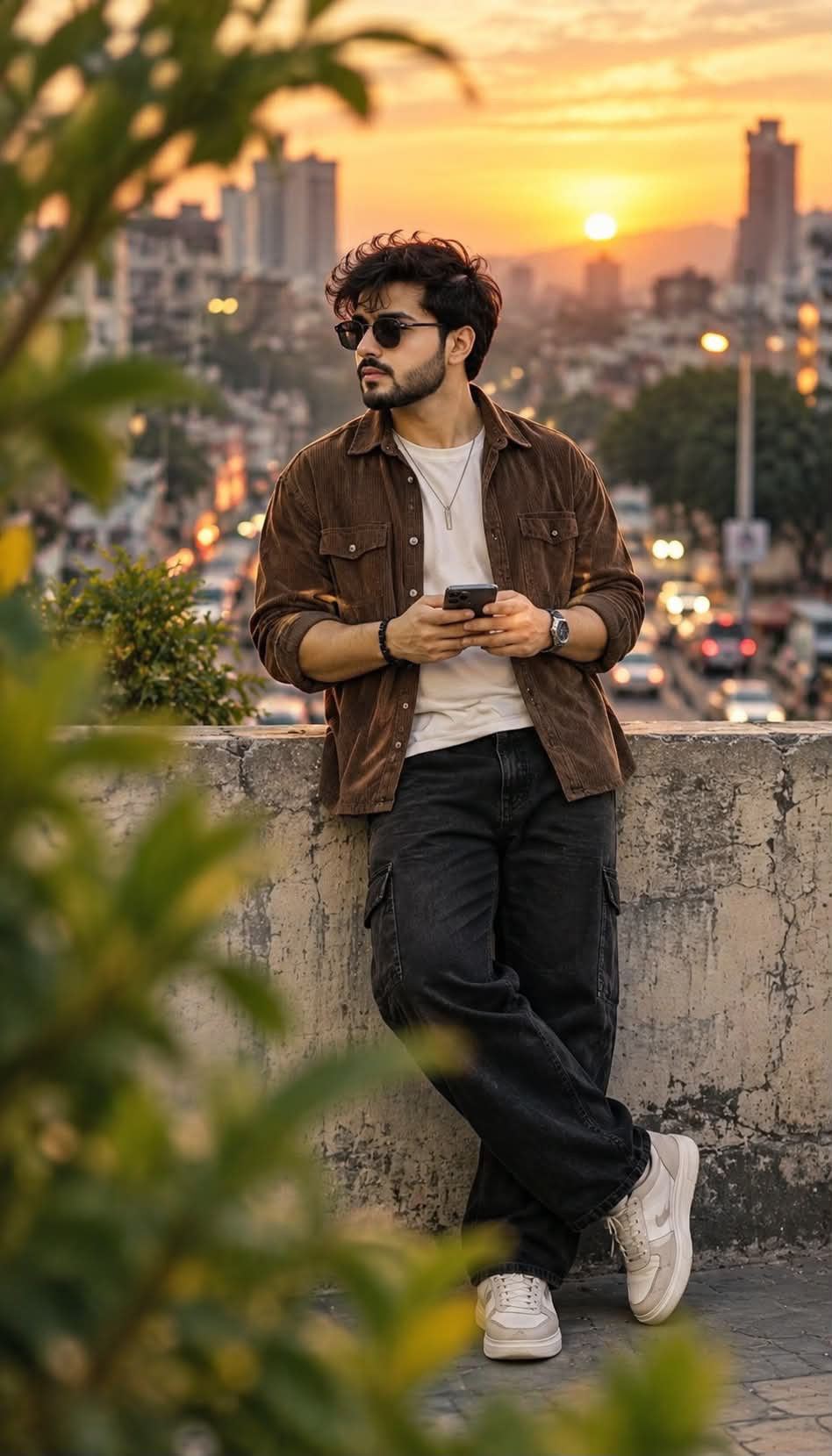 Create an ultra-realistic cinematic fashion portrait of a COMPLETELY NEW South Asian man with a unique facial identity.
