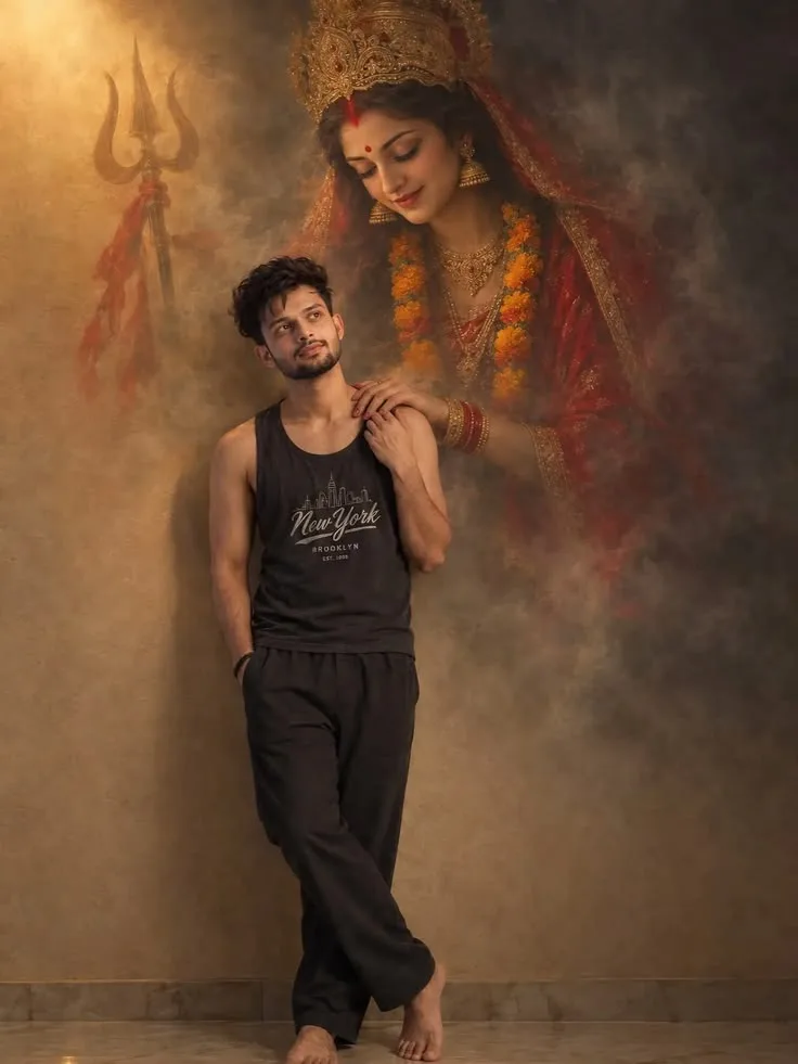 Festive Navratri Portrait with Divine Maa Durga Wall Painting