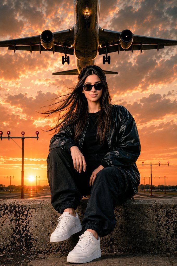 GPT IMAGE 2 on CHAT GPT: Prompt: Ultra-realistic cinematic portrait of a confident young Filipina woman sitting on a concrete runway