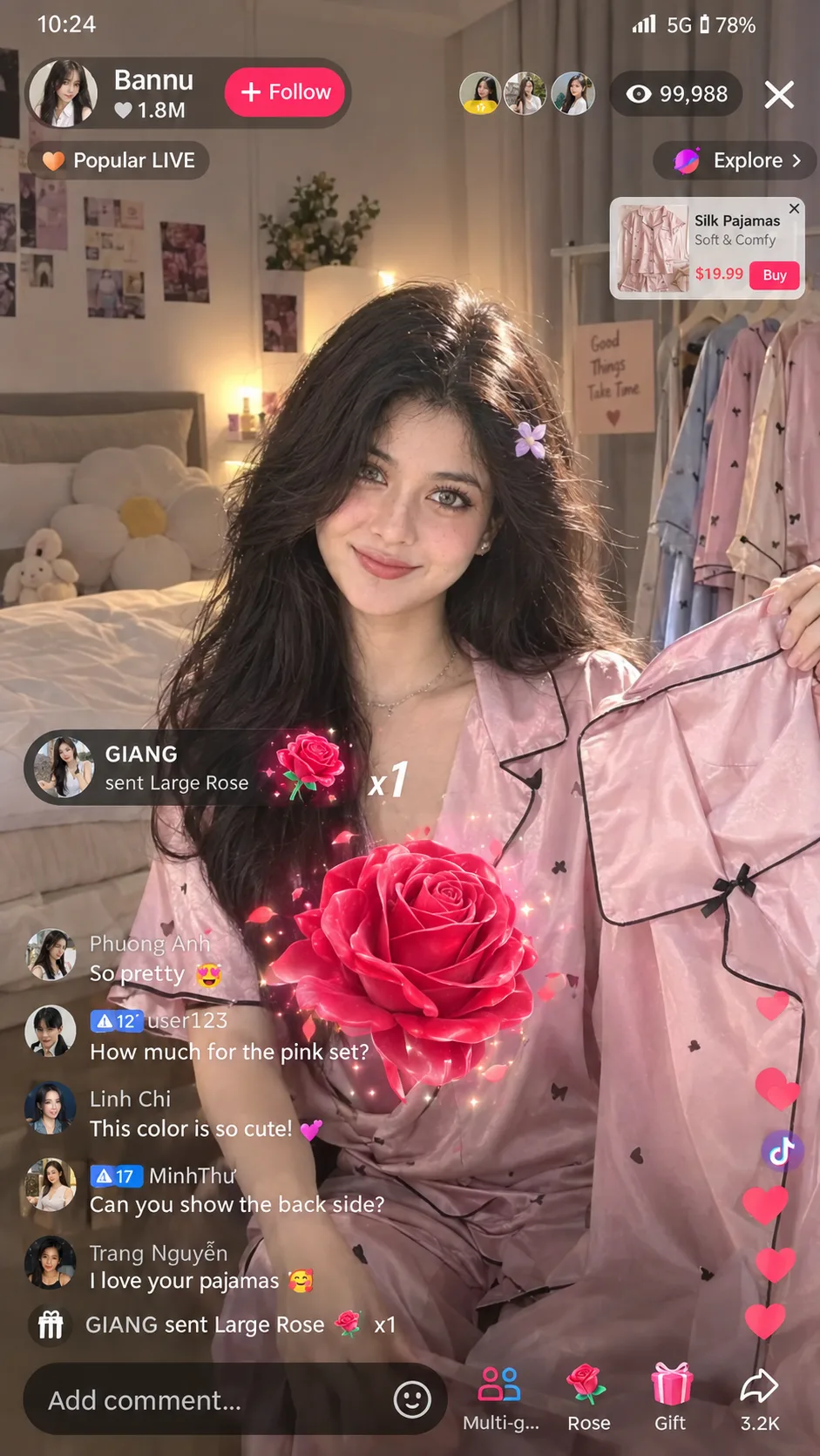 Create a screenshot of a TikTok live stream on a mobile phone.