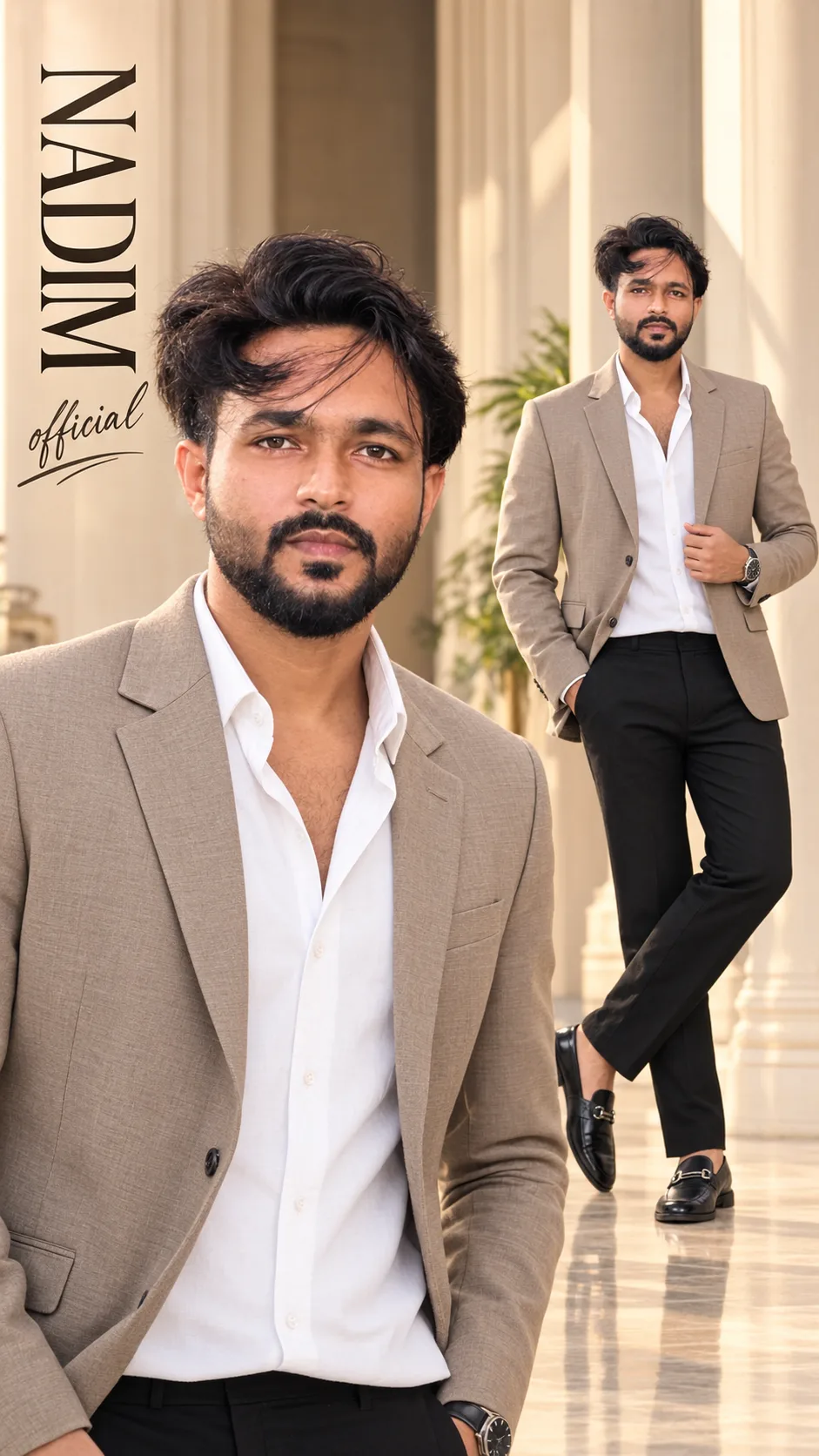 AI Photo Prompt Create an ultra-realistic, high-quality 4K UHD vertical 9:16 luxury fashion editorial photograph of a stylish young Indian
