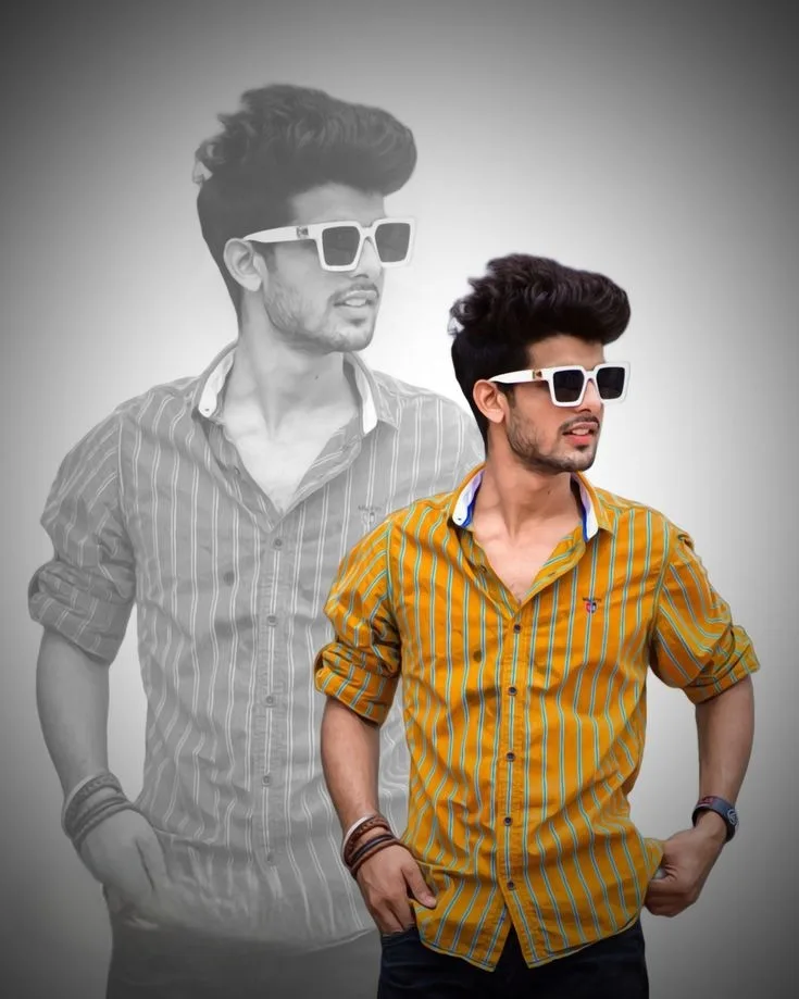 A photorealistic vertical composite portrait in exact 3:4 aspect ratio featuring a creative double-exposure effect of the young South Asian