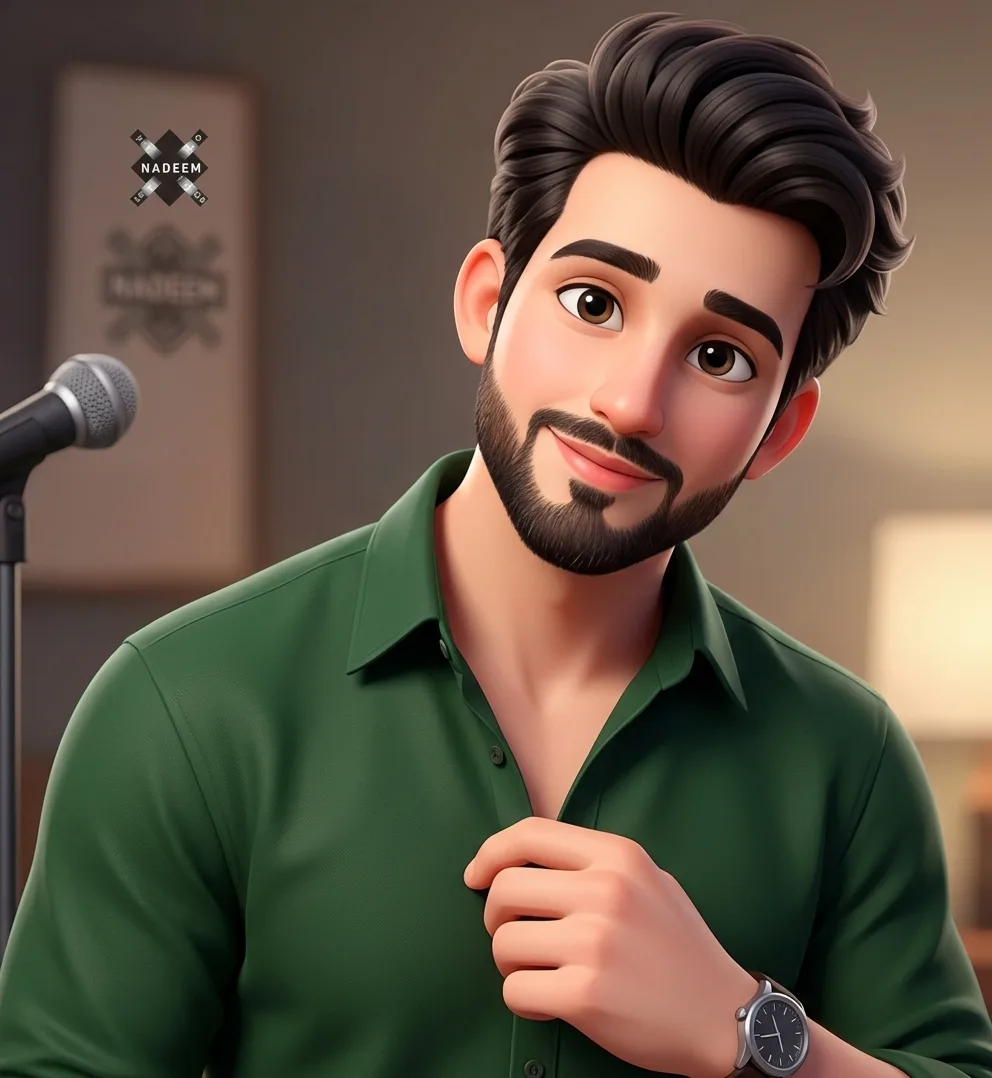 * **Markazi Kirdaar:** Ek khush-mizaaj, darmiyane qad ka mard, jo 3D cartoon style mein bana hai.