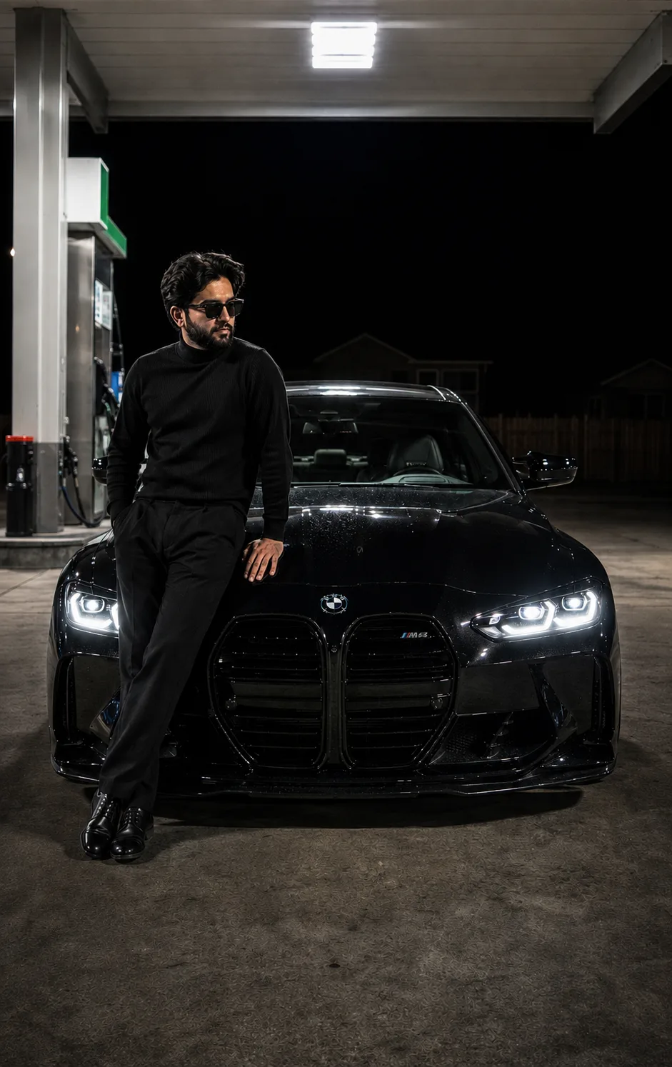 Create an ultra-realistic, photorealistic cinematic night photograph using the provided reference image of the man.