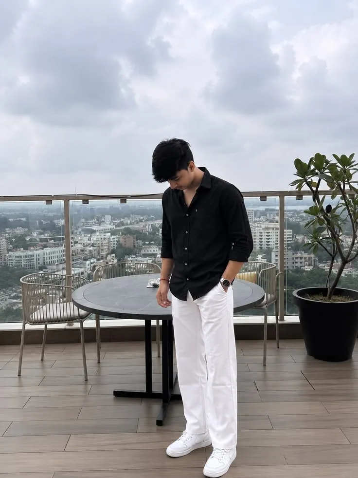 Ultra-realistic vertical 9:16 full-body cinematic fashion photograph of the same young male from the reference image, standing on a modern