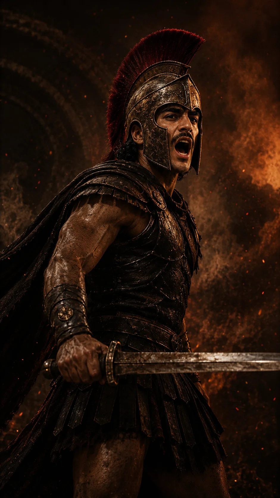 Exact Image Recreation Prompt Create a highly photorealistic cinematic ancient-warrior portrait closely recreating the reference image in