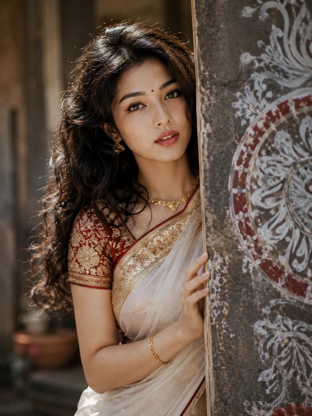 HD Ultra-realistic portrait of a young woman as uploaded image reference A dreamy, vintage-inspired portrait of a woman looking the camera