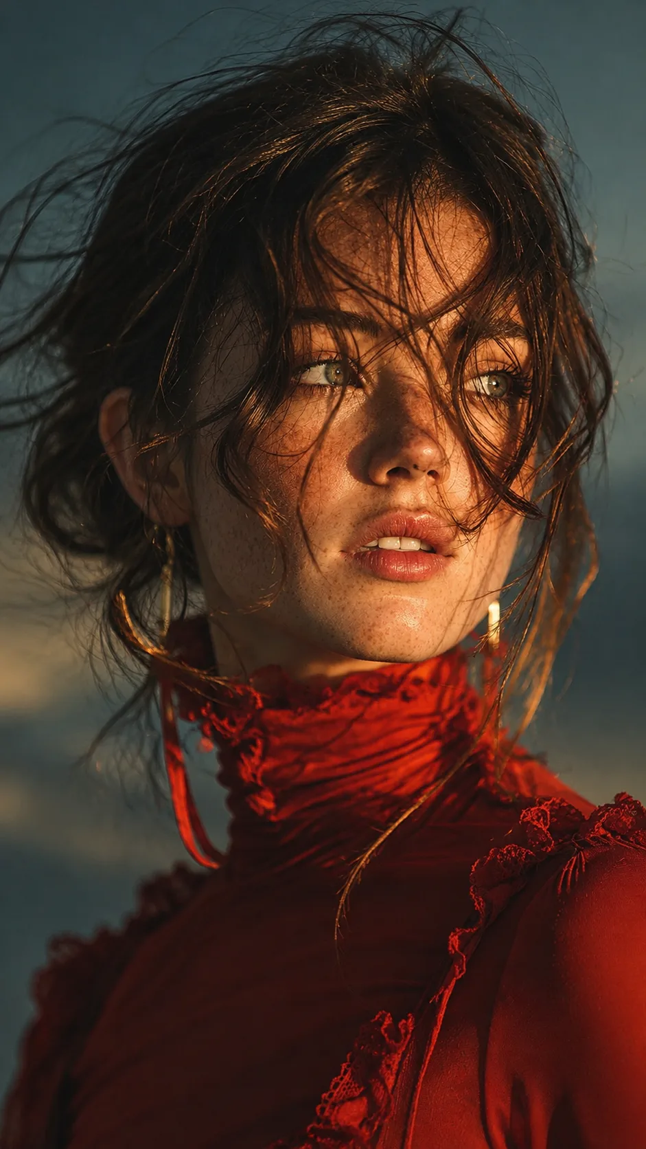 Create an ultra-realistic cinematic fashion portrait using ONLY the uploaded female face photo as the PRIMARY IDENTITY REFERENCE and the