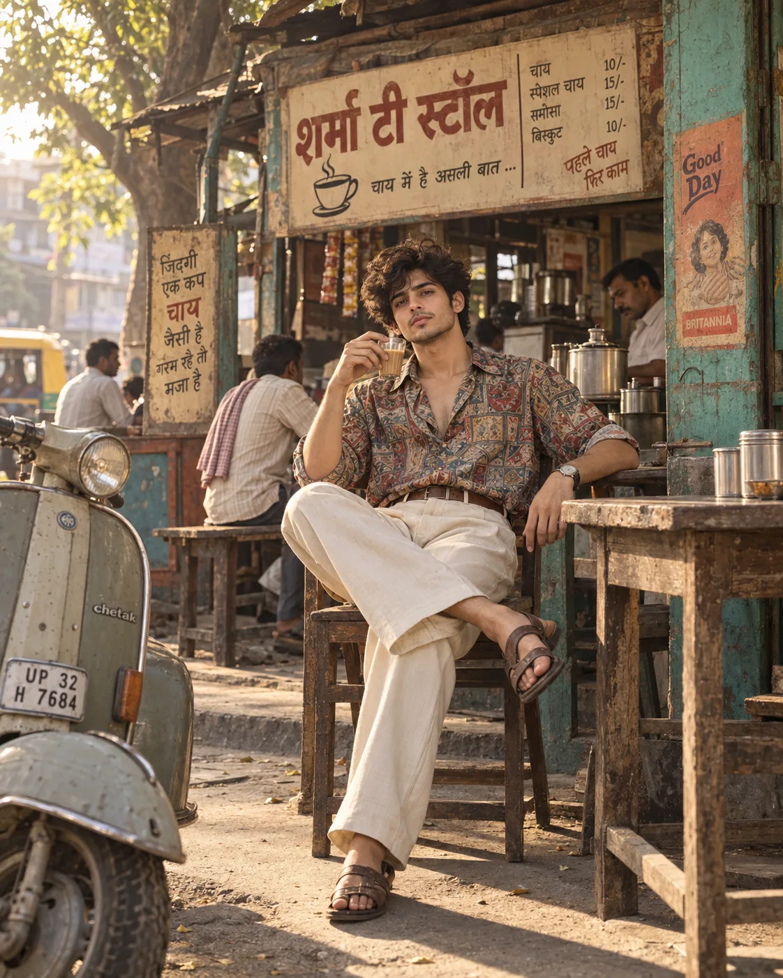 πΈ Exact Image Prompt > Create a highly realistic vertical 4:5 cinematic 1980s/early-1990s Indian retro street-fashion photograph of a