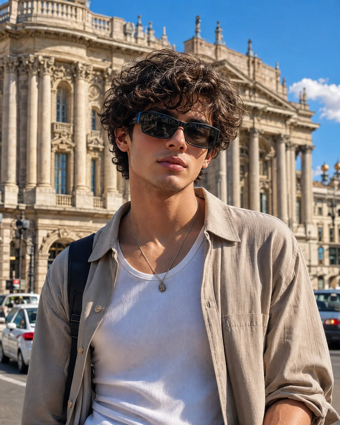 Style: Ultra-Realistic Travel Photography × Luxury Casual Menswear × European Architecture × Golden Daylight × Cinematic Street Portrait 🔥