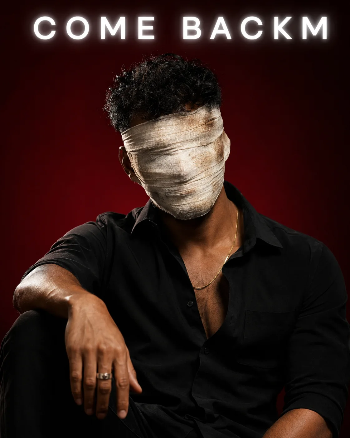 Create an ultra-realistic cinematic studio portrait of a young adult man with a mysterious, emotional and powerful presence.