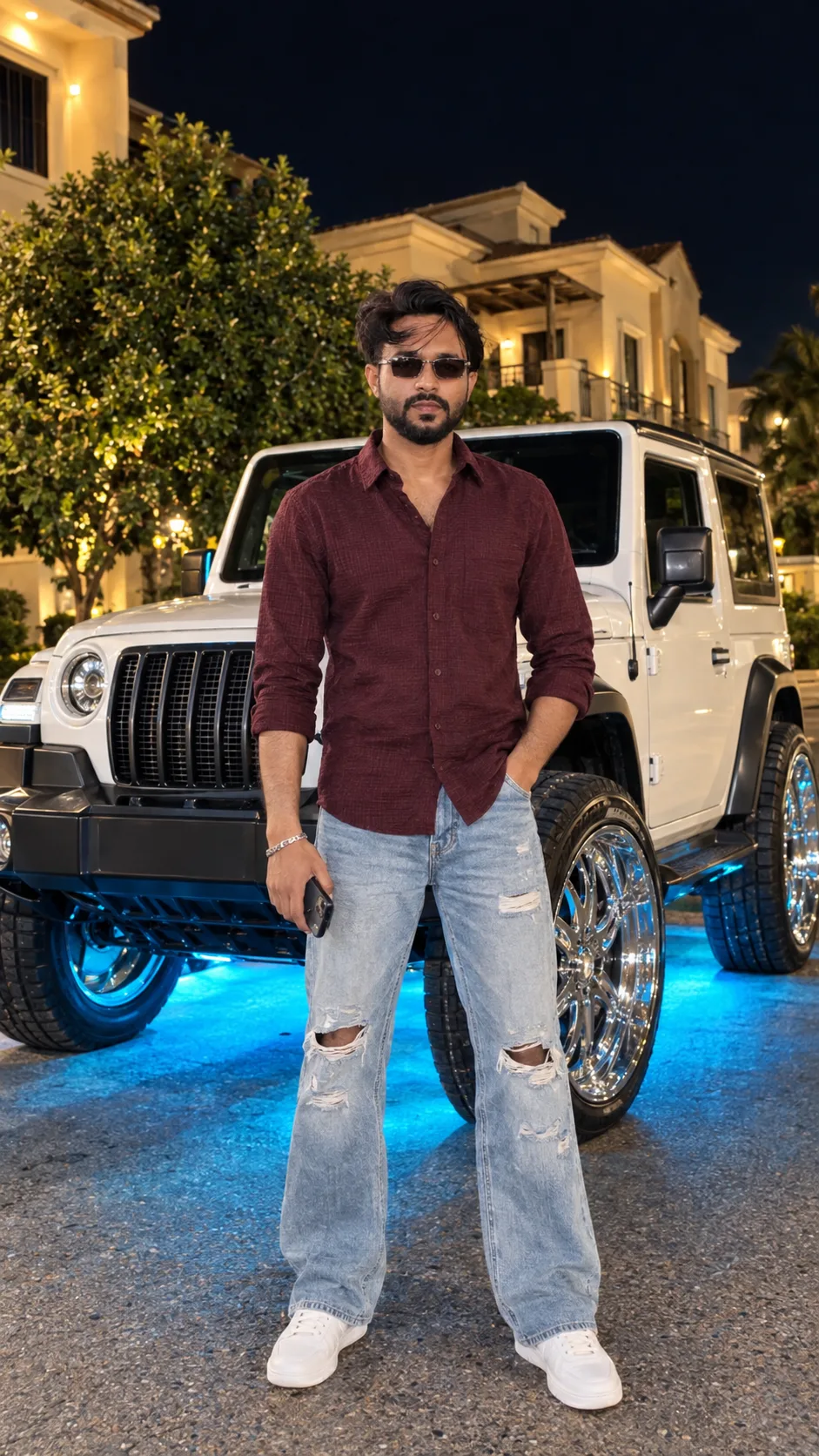 Create a highly realistic, photorealistic cinematic vertical 9:16 full-body fashion photograph based closely on my uploaded reference