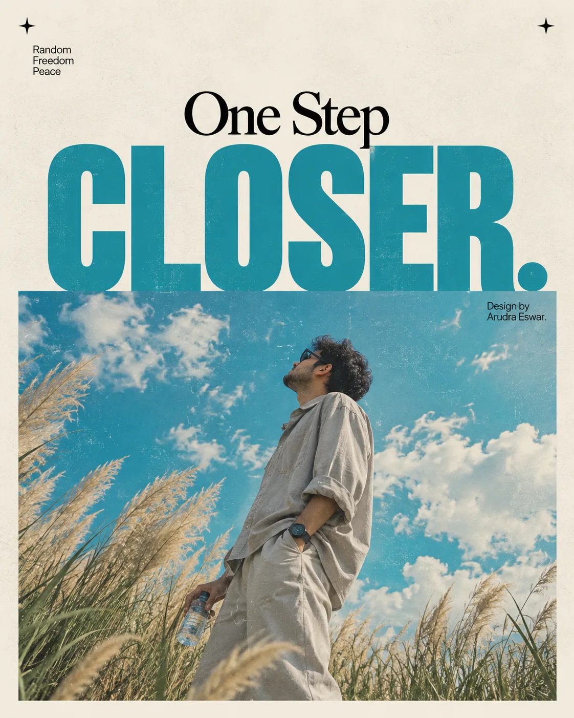 Minimalist retro editorial poster on a warm off-white textured background with subtle film grain.