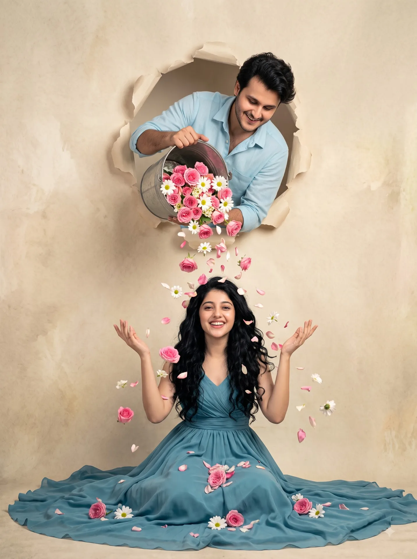 A creative and artistic composite image with a torn paper effect.