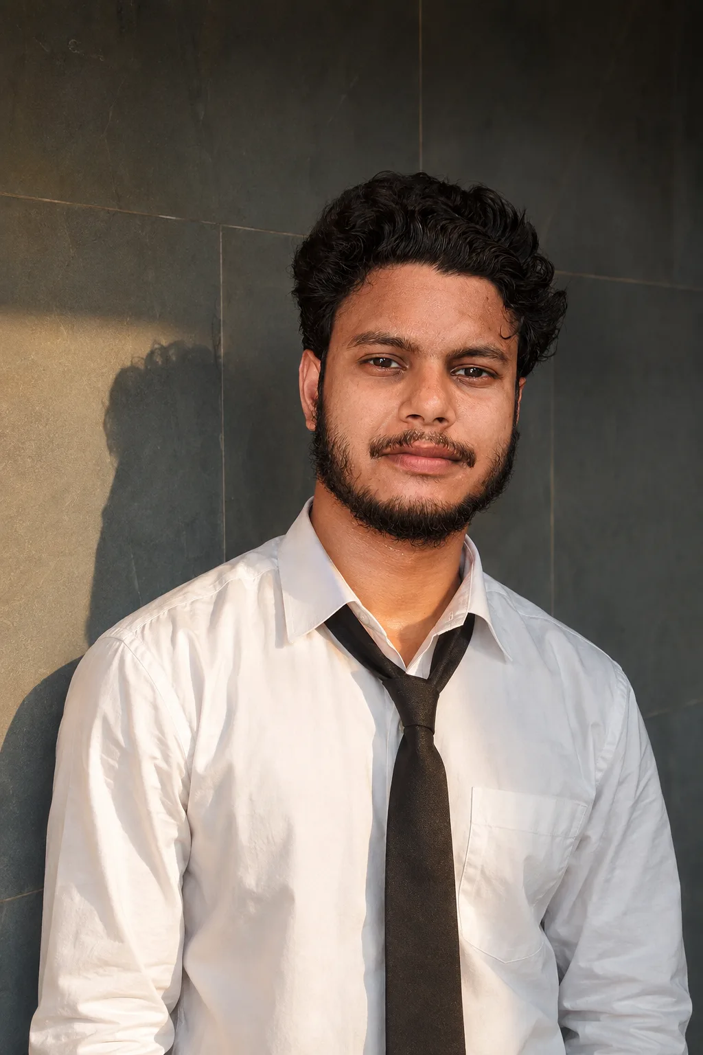 A cinematic portrait of the same 26-year-old young man from the reference image, maintaining strict facial consistency, identity, and