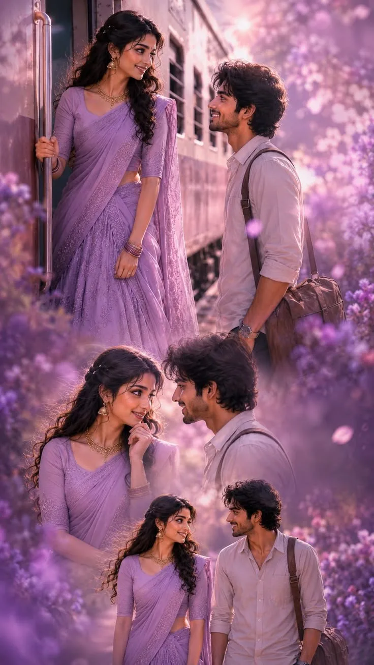 💜 Dreamy Purple Train-Station Couple — Prompt
