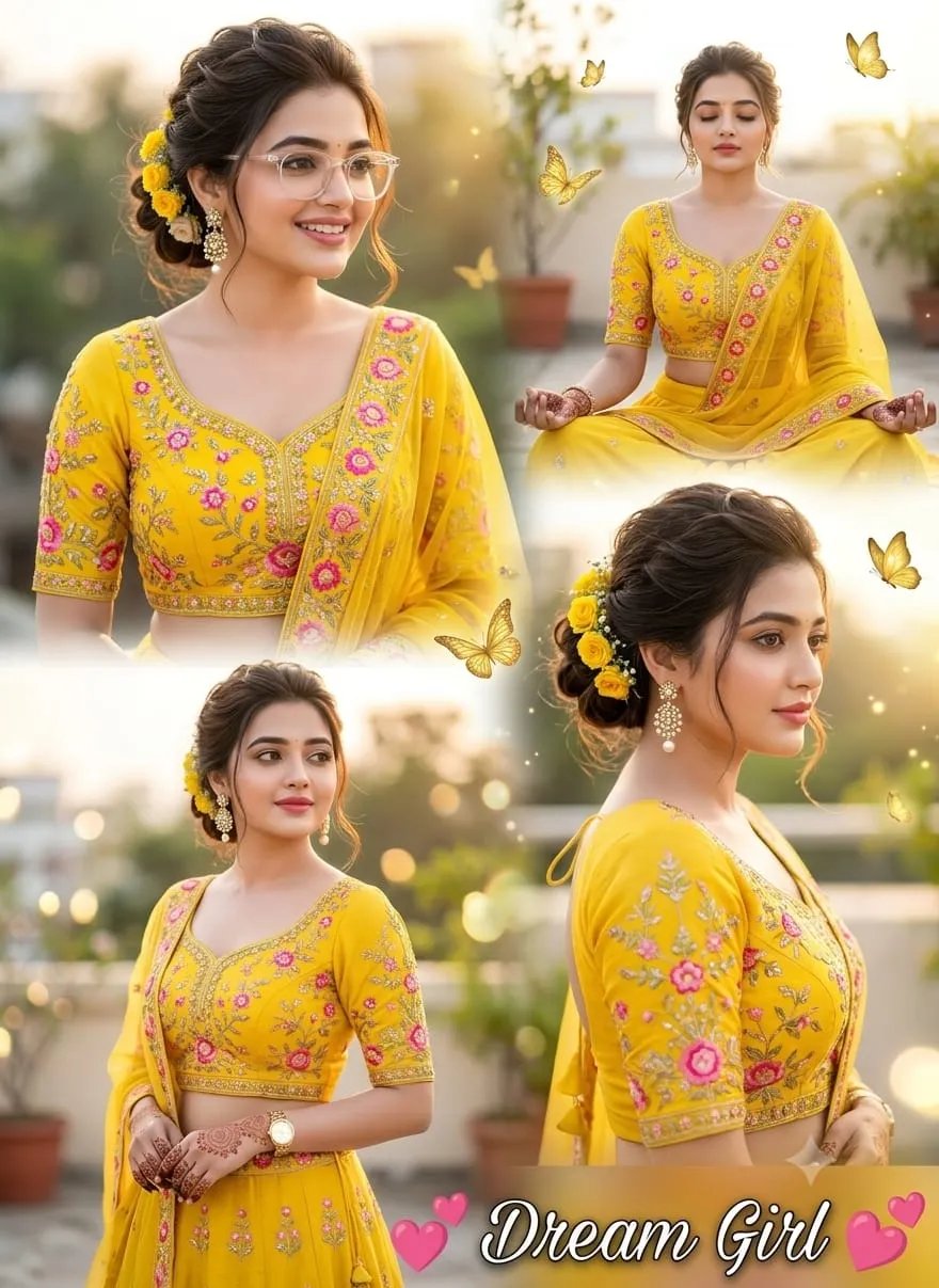 Prompt: A high-fidelity, ultra-realistic 8K multi-angle photo collage of a beautiful South Asian woman.