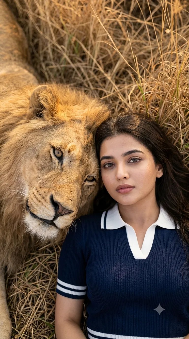 Woman and Lion Portrait