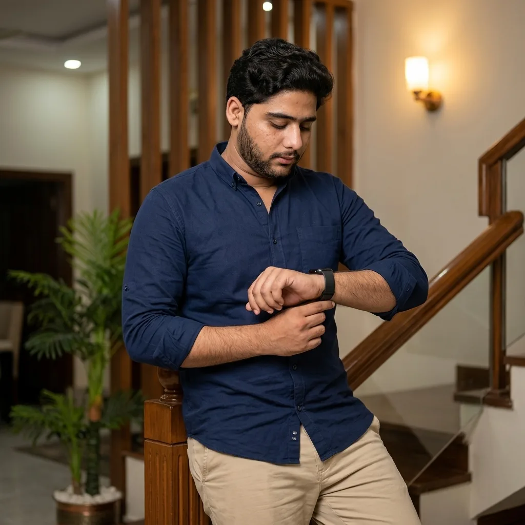 A highly detailed, realistic portrait of a handsome young South Asian man with stylish short dark hair and a well-groomed beard.