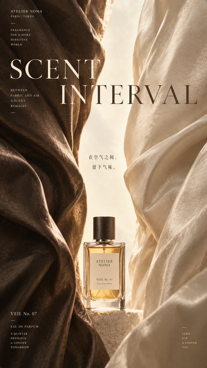 🤯 用 Images 2.5 做商业海报怎么突出主体?夹缝构图让它更聚焦! 两侧巨大材质夹出中央负空间,把主体放进光隙里,视觉焦点就塑造出来了! 1.