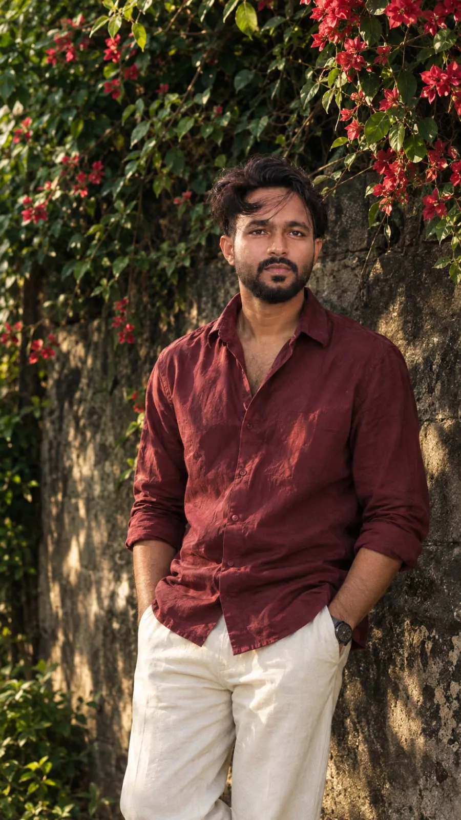 Create an ultra-realistic, high-quality portrait photograph of a stylish young Indian man, using the uploaded reference image to preserve