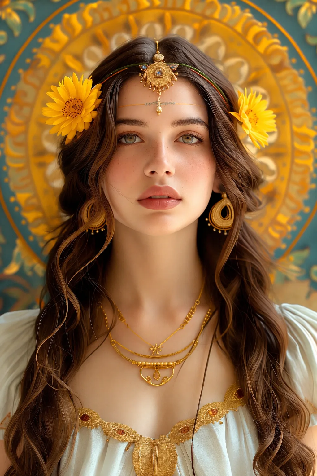 🌼 Ultra-Realistic Golden Floral Goddess Portrait — Prompt