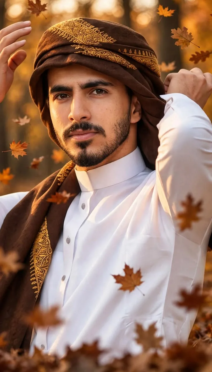 A high-quality cinematic portrait of a handsome young Middle Eastern Arab man with a sharp, neatly trimmed beard and mustache.