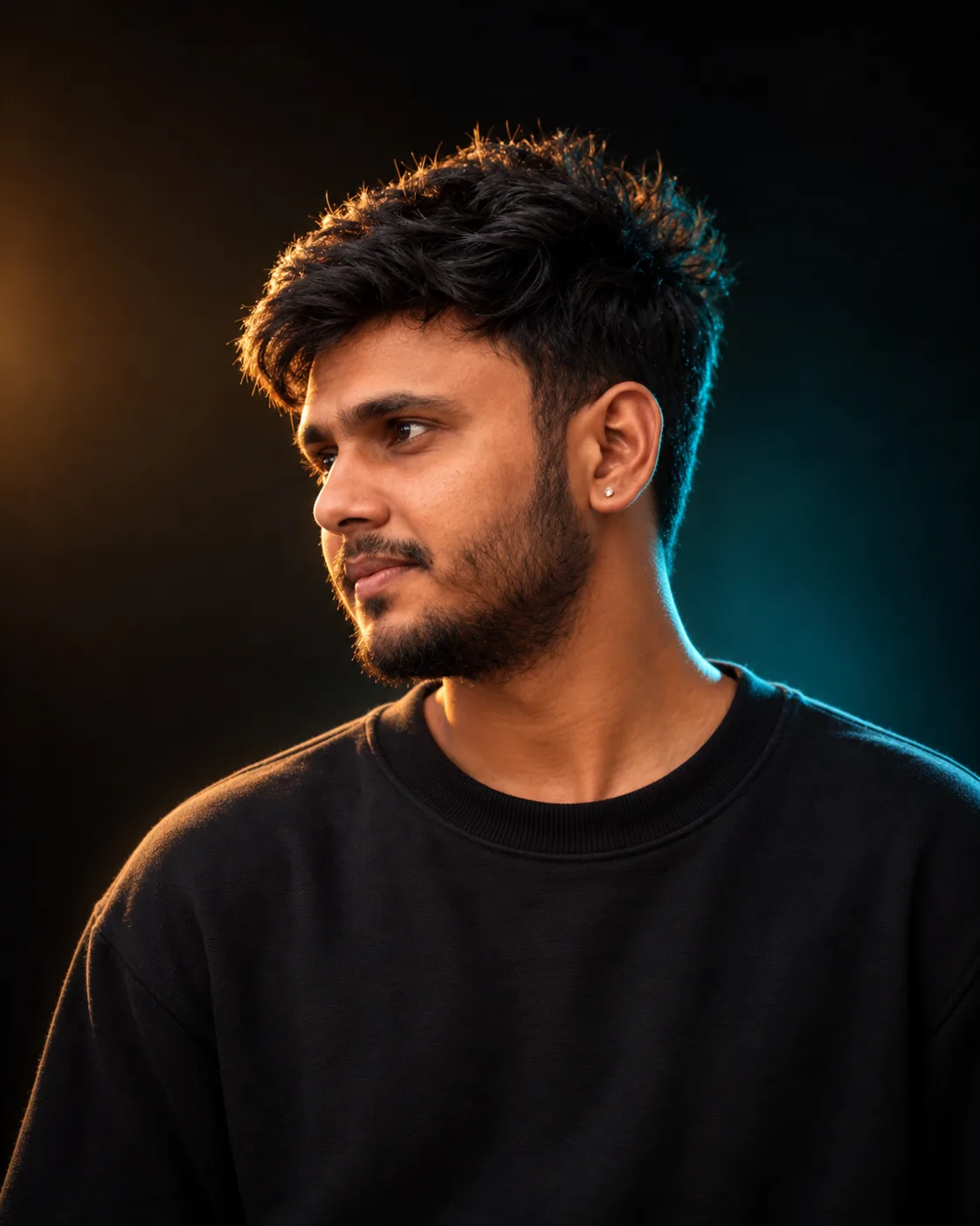 📸 Exact Image Generation Prompt Create an ultra-realistic cinematic studio portrait of a young adult South Asian man, closely matching the