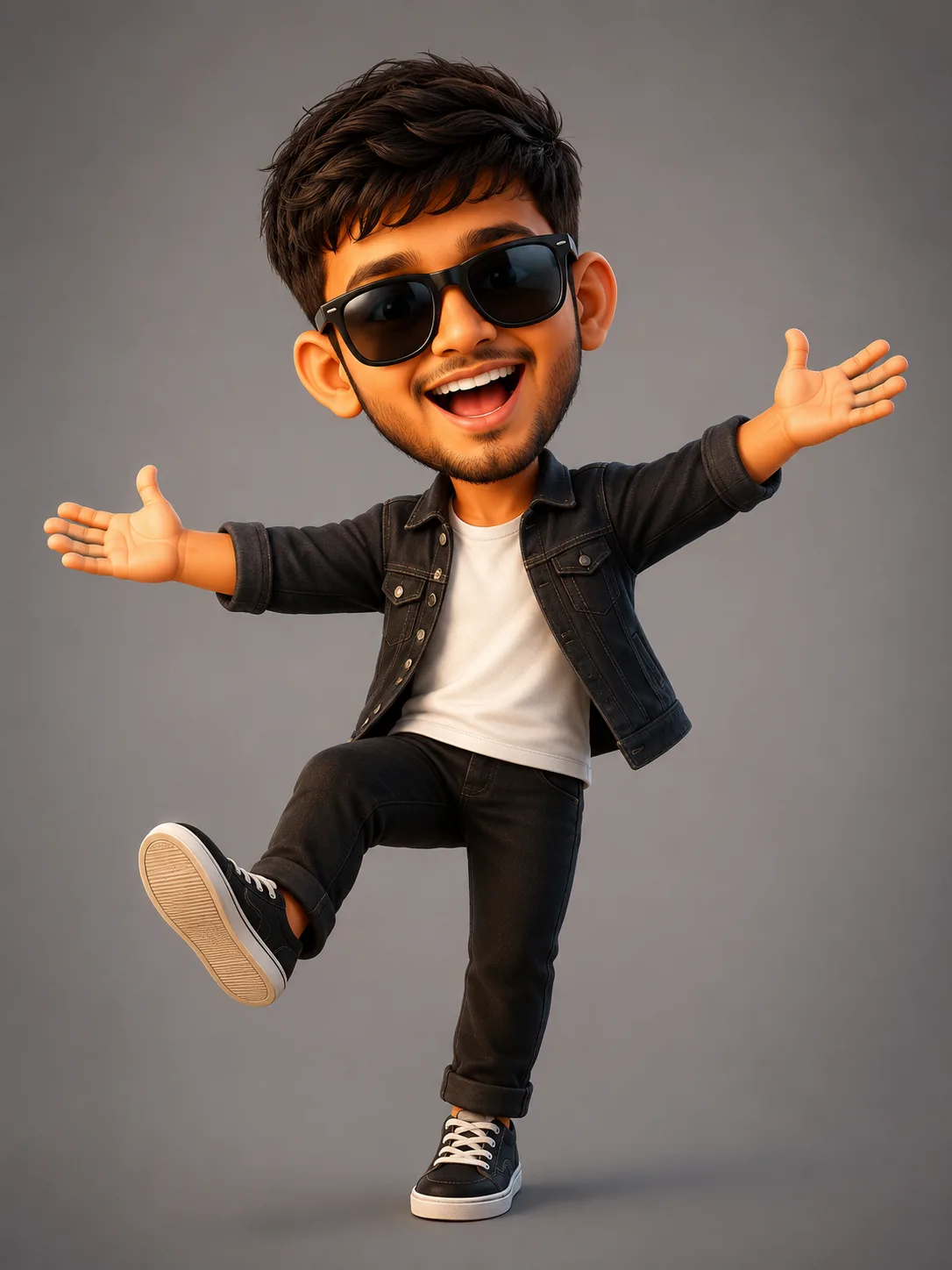 Create a high-quality cute cartoon caricature of the person from the provided reference photo, while preserving his recognizable facial