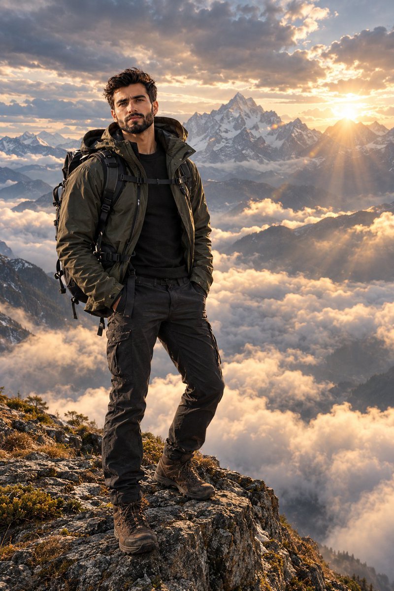 Handsome man mountain adventure