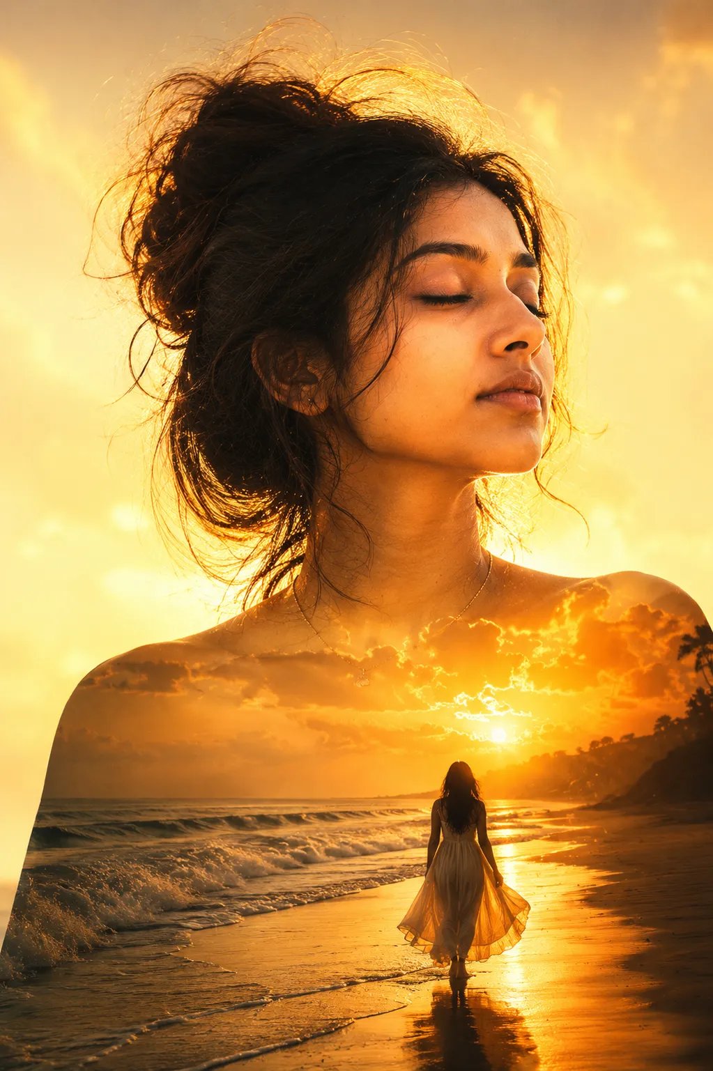 Woman and Beach Double Exposure