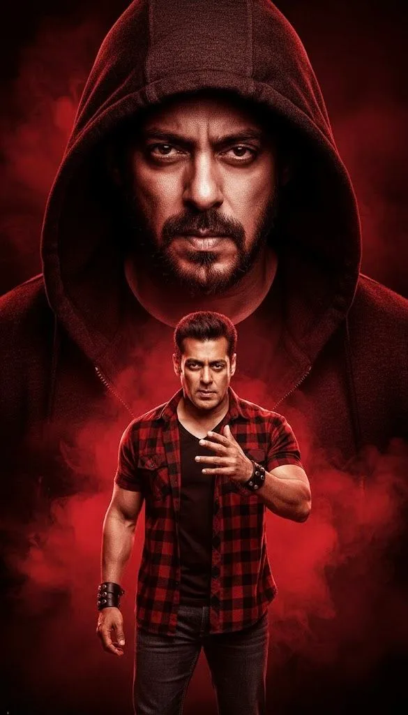 An absolute visual masterpiece, hyper-photorealistic and ultra-detailed full-body vertical movie poster collage featuring Bollywood actor