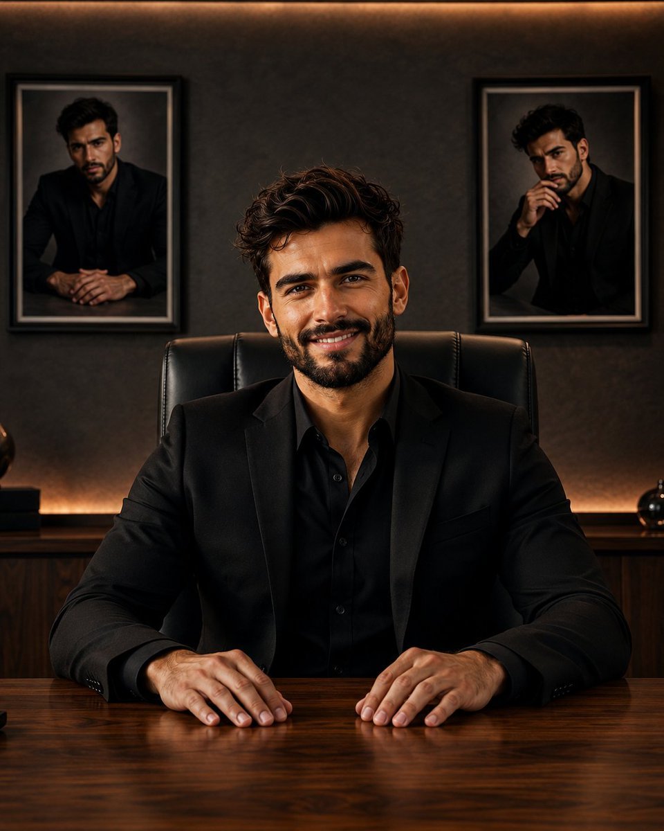Image created on Gpt 2 Prompt: Ultra-realistic cinematic luxury interior portrait of a handsome young man sitting confidently on an elegant