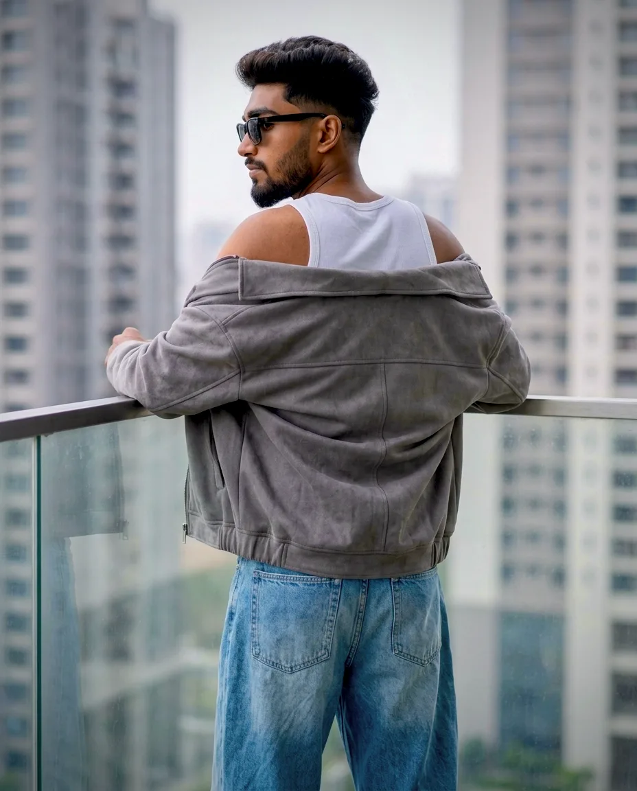 A photorealistic vertical medium shot of the young South Asian man from the reference image, faithfully preserving his exact recognizable