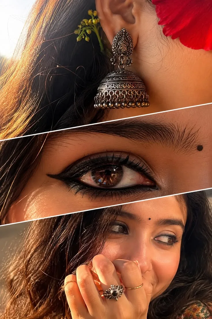 Create an ultra-realistic, high-resolution vertical 4:5 editorial beauty collage inspired exactly by the reference image.