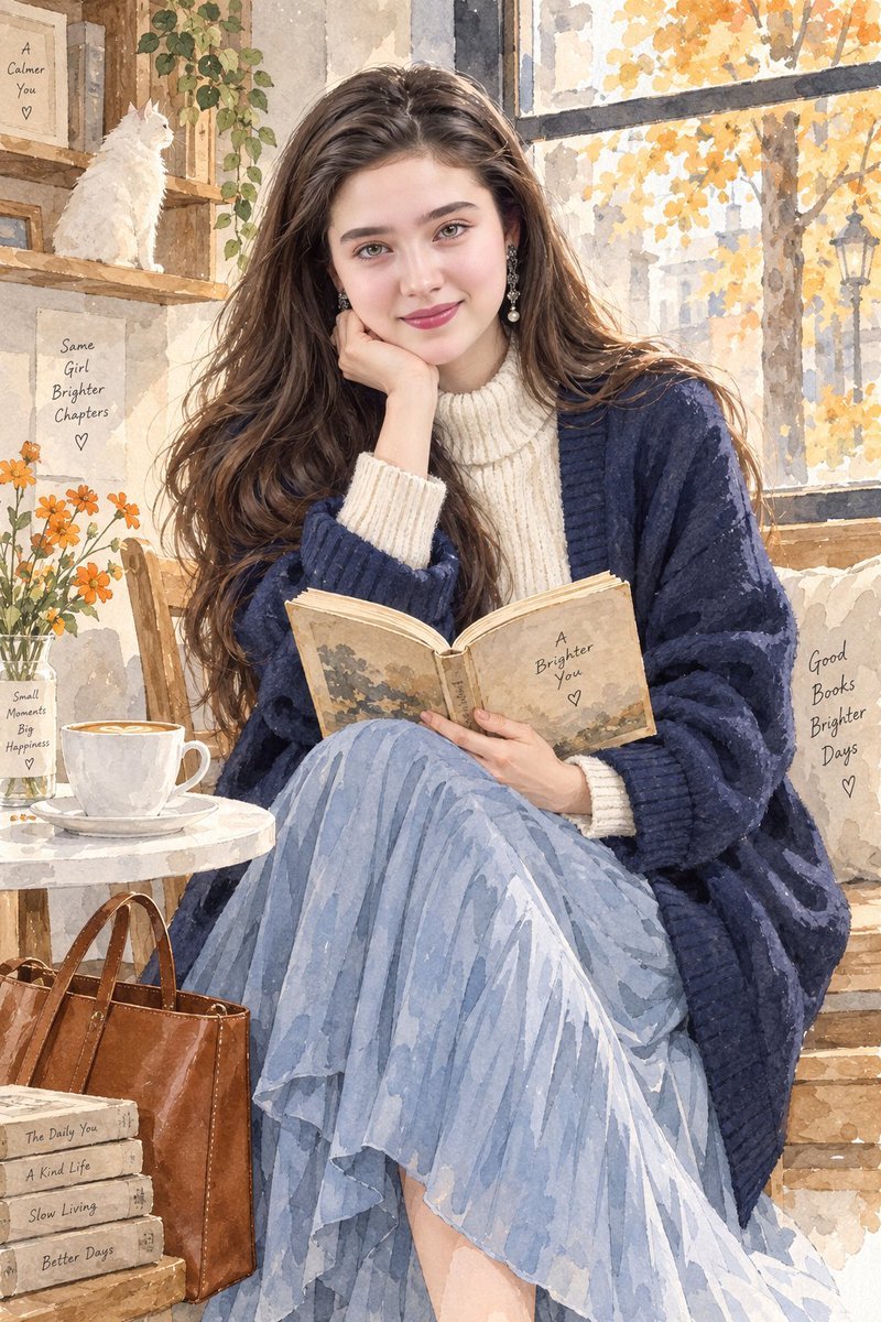 Watercolor woman reading