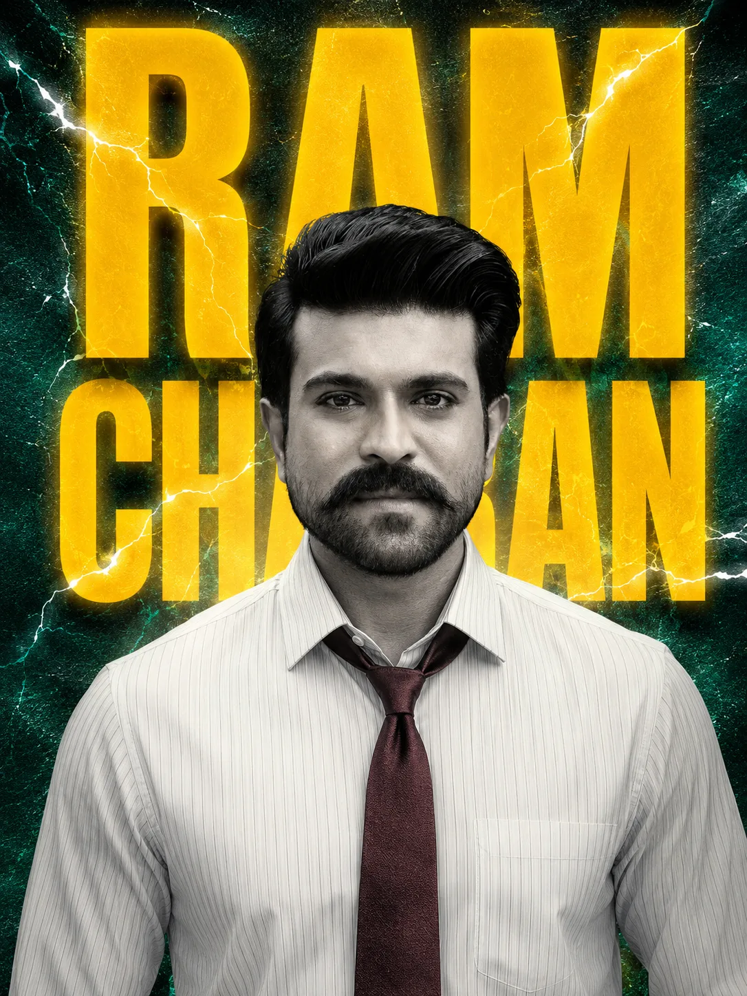 Use name as - RAM CHARAN Use the uploaded image as the ONLY identity reference and preserve the person’s exact facial features, hairstyle,