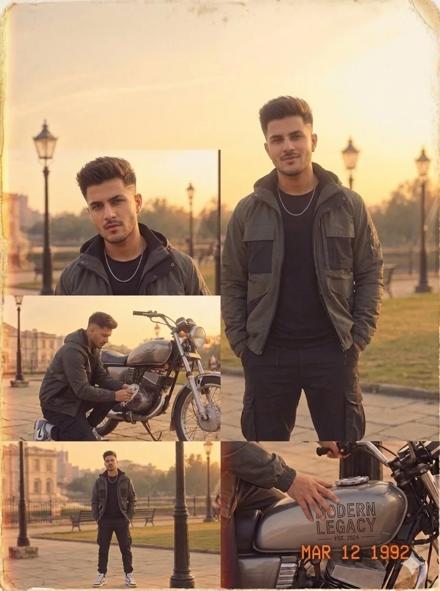 An absolute visual masterpiece, hyper-photorealistic and ultra-detailed multi-pose fashion lookbook storyboard capturing a highly handsome