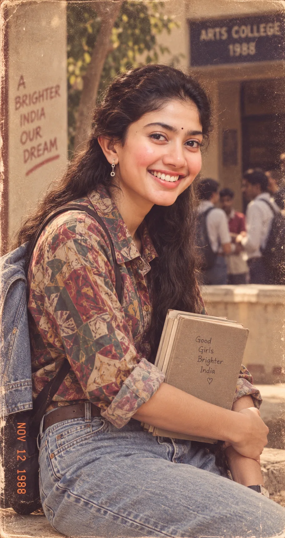Use the uploaded photo and recreate the same person as if photographed in India in the late 1980s.