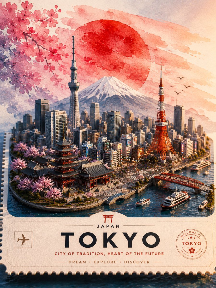 Created with GPT Image 2.0 on ChatGPT Prompt: Ultra-detailed vintage travel poster illustration of Tokyo, Japan, designed as a premium
