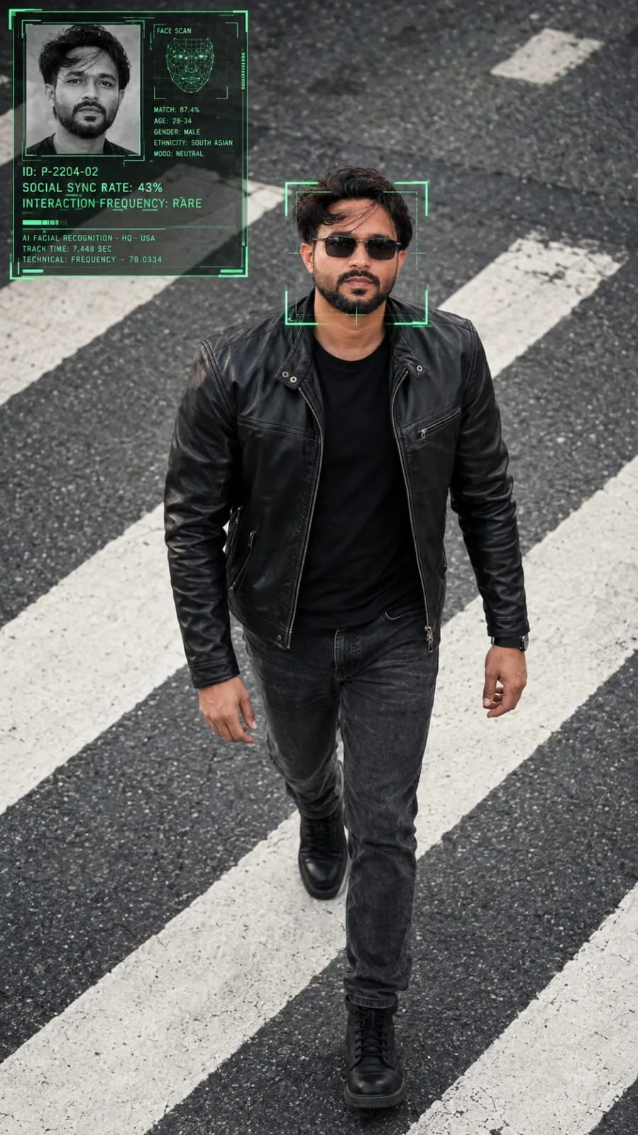 Create a highly realistic cinematic full-body street photograph using my uploaded photo as the PRIMARY and STRICT face reference.