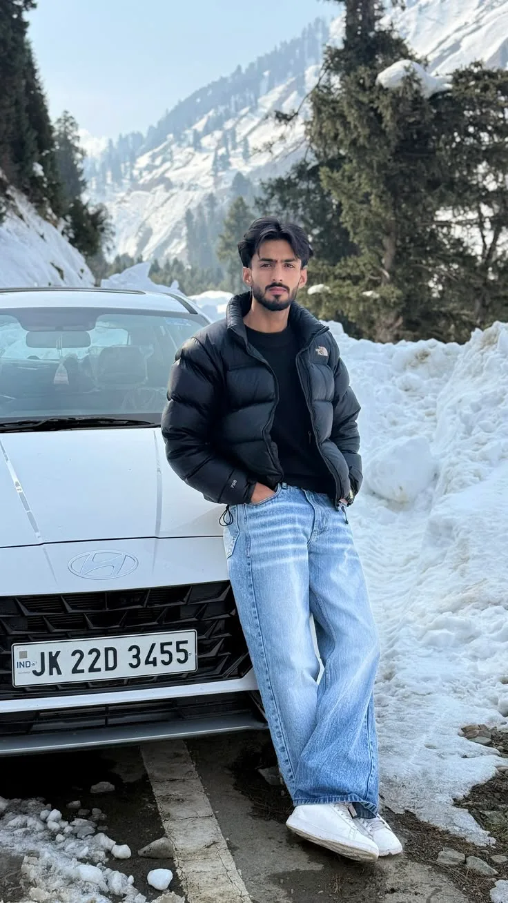 A photorealistic vertical full-length shot of the young South Asian man from the reference image, faithfully preserving his recognizable