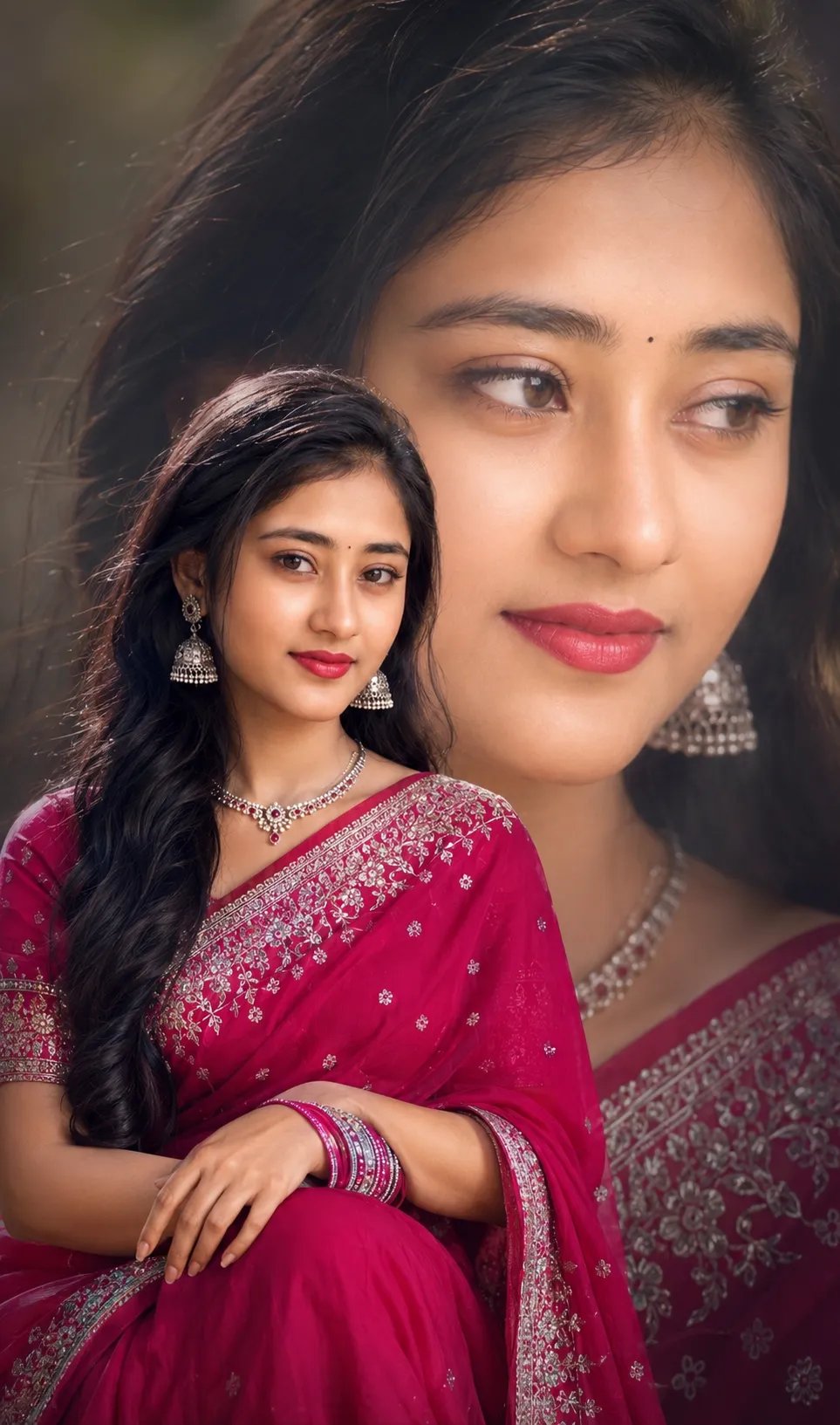 ChatGpt Prompt ⤵️ ✨ 💫 Ultra-realistic cinematic double exposure portrait of a beautiful young South Asian woman with long silky black