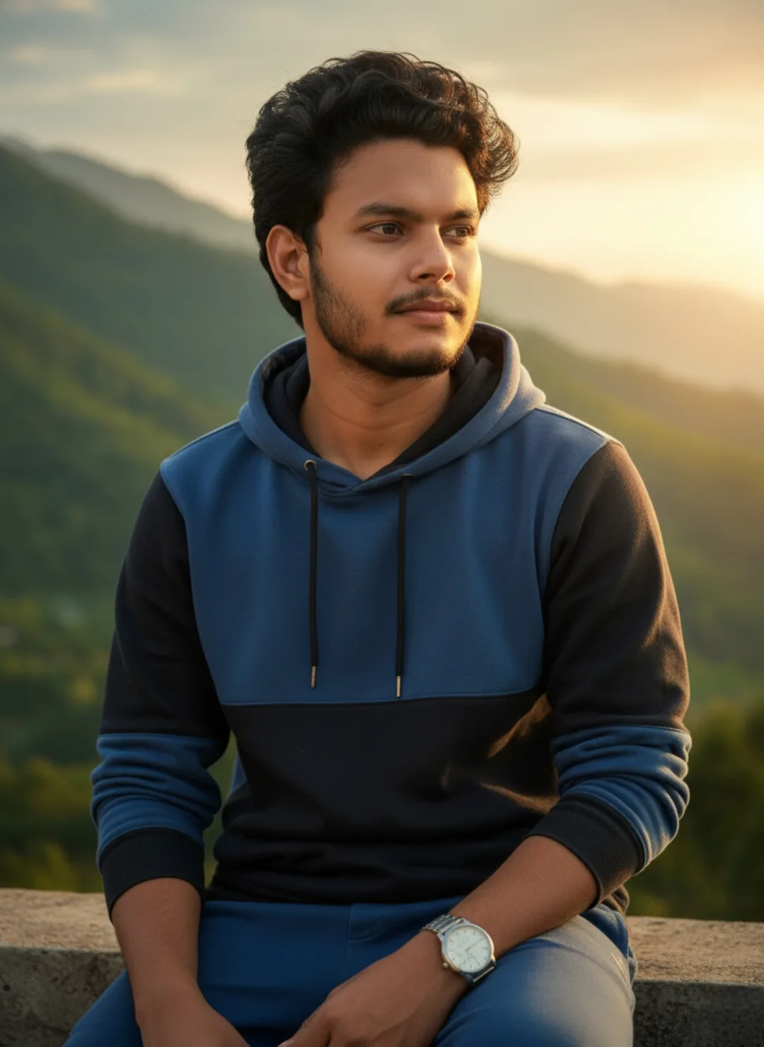 A hyper-realistic portrait of the same 26-year-old male subject with exact facial features, skin tone, hairstyle, and well-groomed beard