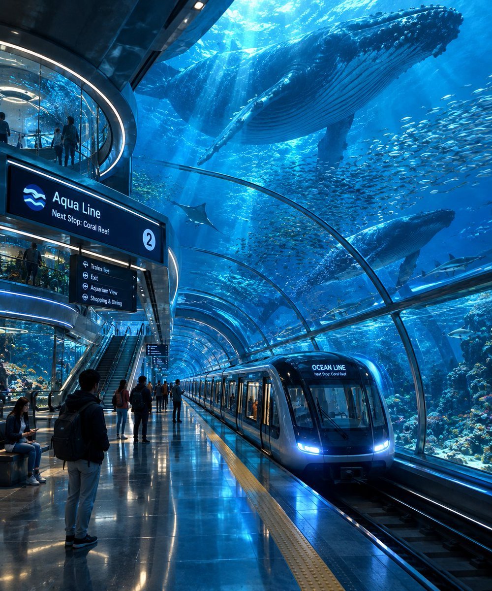 Underwater Futuristic Train Station