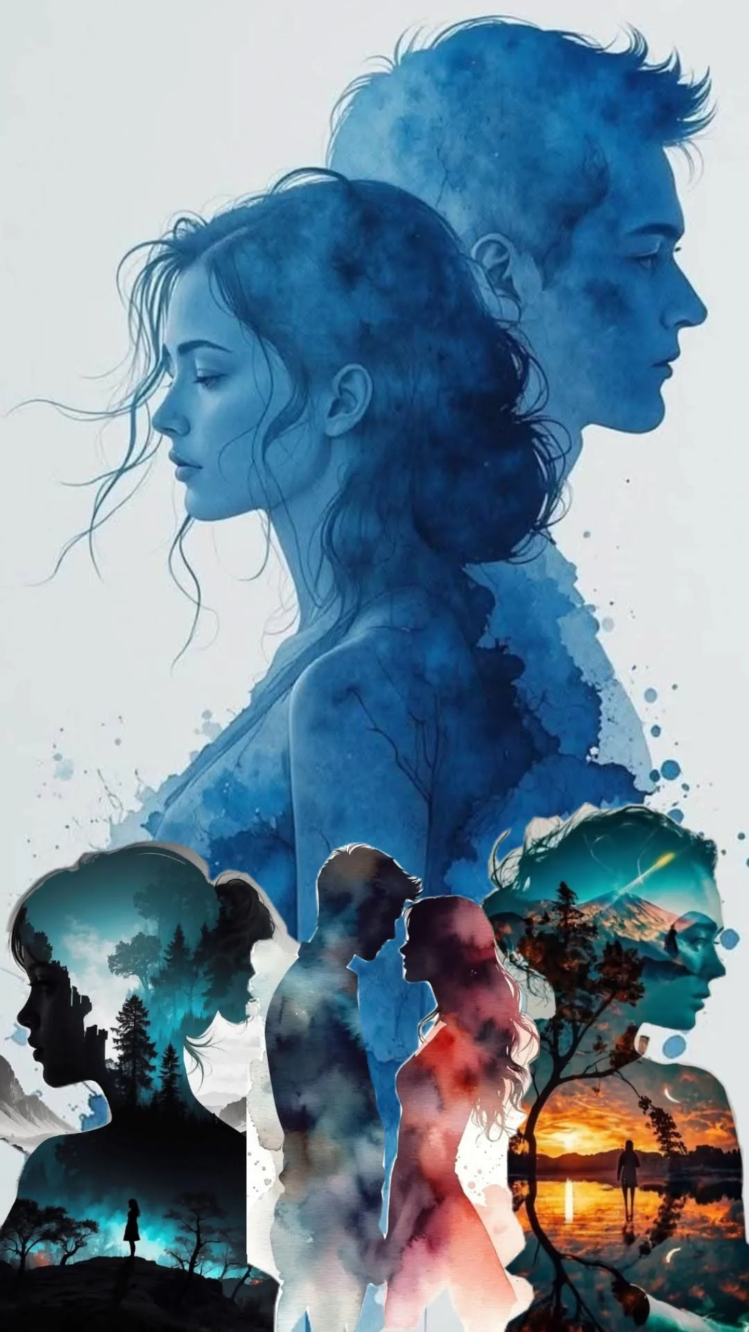 A complex artistic multi-exposure collage and surreal digital illustration themed around love and memories, rendered in a magnificent