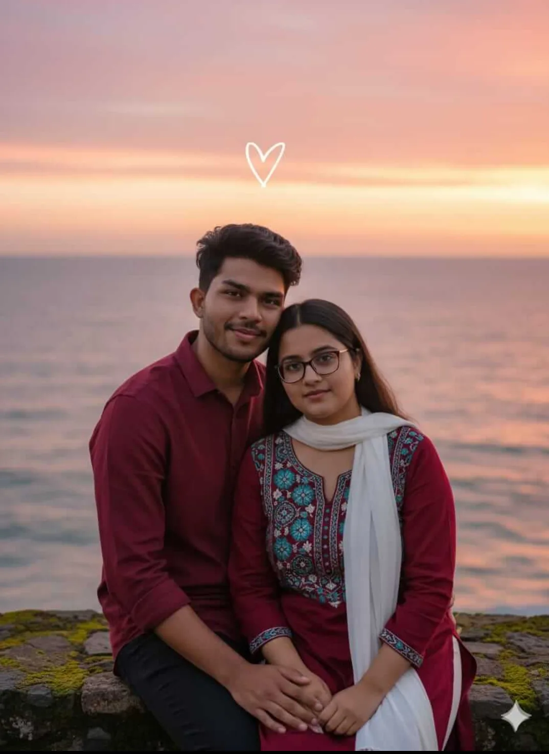 A young couple, a man and a woman, posing identically to the provided image.
